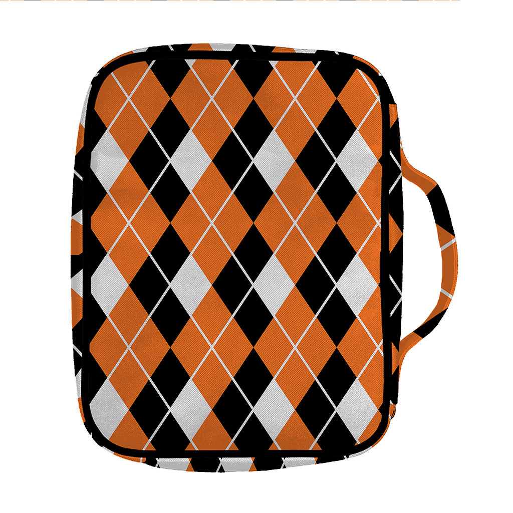 Orange White And Black Argyle Print Front Pocket Bible Bag