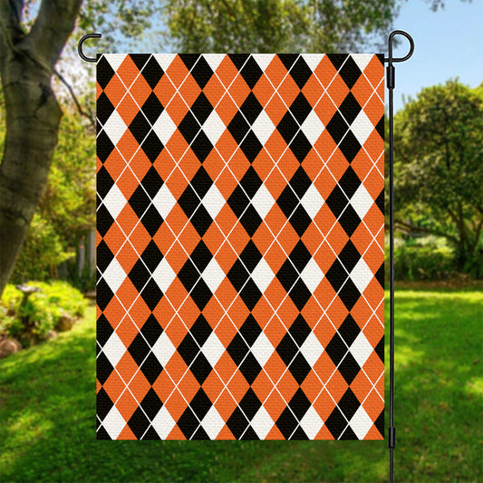 Orange White And Black Argyle Print Garden Flag