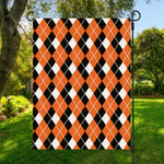 Orange White And Black Argyle Print Garden Flag