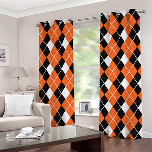 Orange White And Black Argyle Print Grommet Curtains