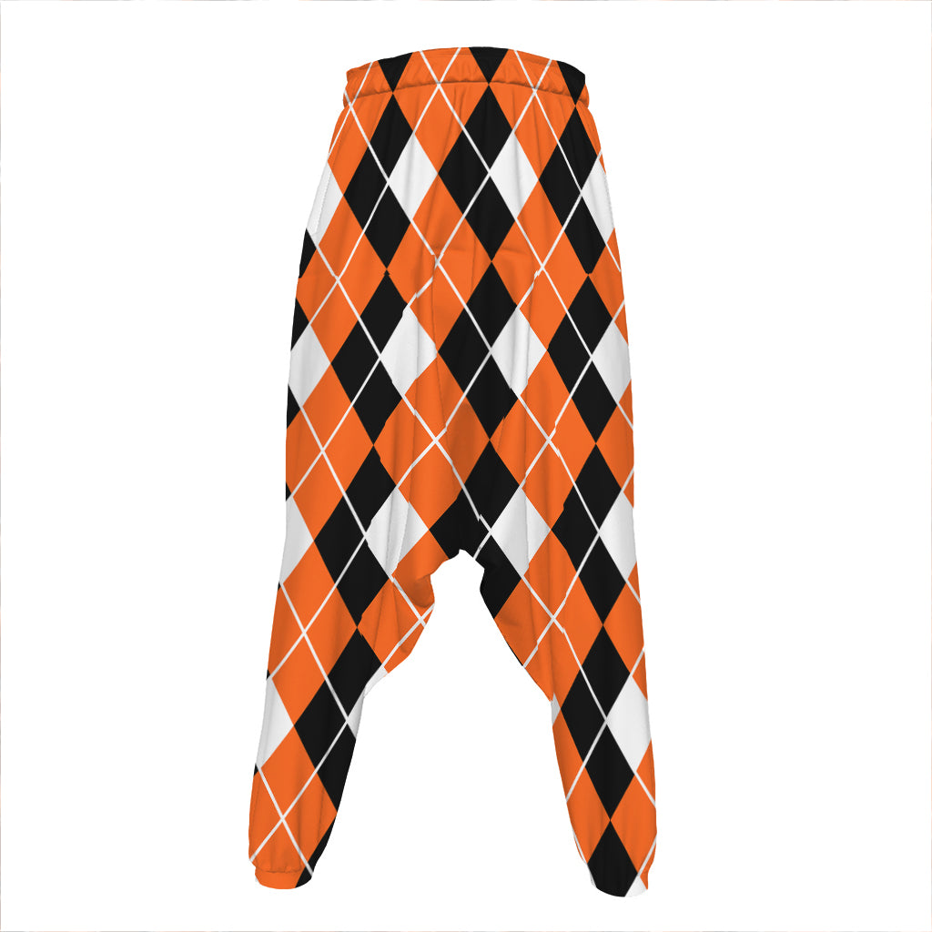 Orange White And Black Argyle Print Hammer Pants