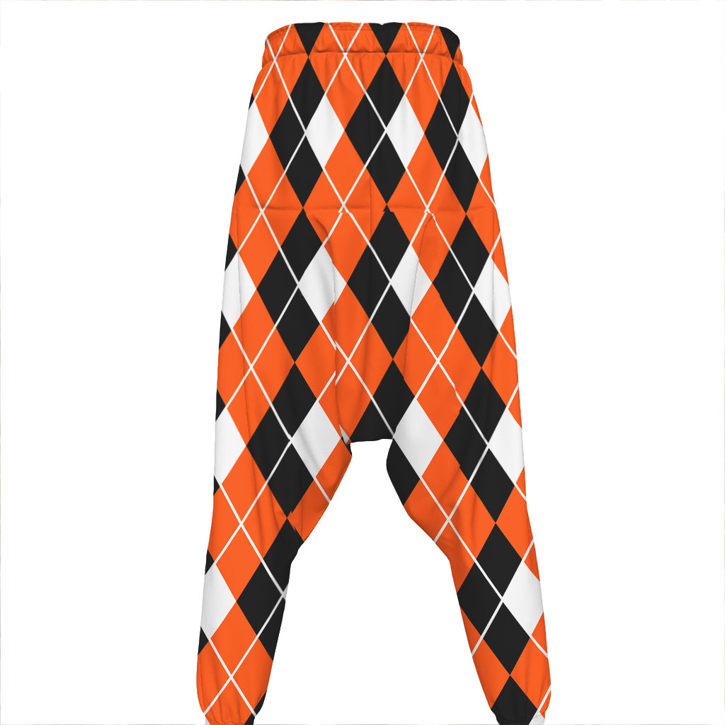 Orange White And Black Argyle Print Hammer Pants