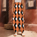 Orange White And Black Argyle Print Harem Pants