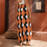 Orange White And Black Argyle Print Harem Pants