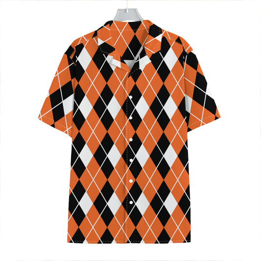 Orange White And Black Argyle Print Hawaiian Shirt