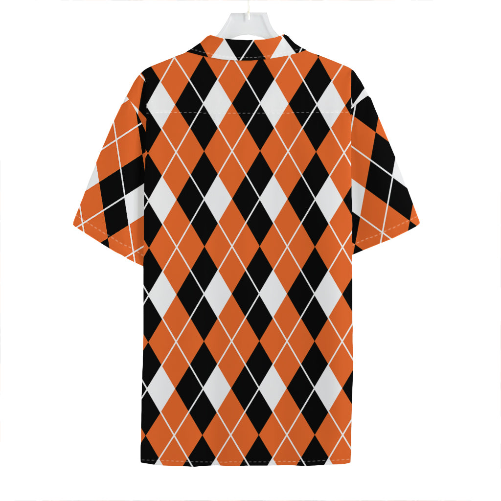 Orange White And Black Argyle Print Hawaiian Shirt