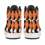 Orange White And Black Argyle Print High Top Leather Sneakers