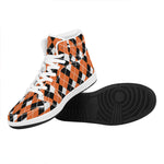 Orange White And Black Argyle Print High Top Leather Sneakers