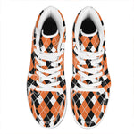Orange White And Black Argyle Print High Top Leather Sneakers