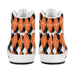 Orange White And Black Argyle Print High Top Leather Sneakers