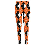 Orange White And Black Argyle Print High-Waisted Pocket Leggings