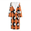 Orange White And Black Argyle Print Hooded Bathrobe
