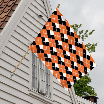 Orange White And Black Argyle Print House Flag