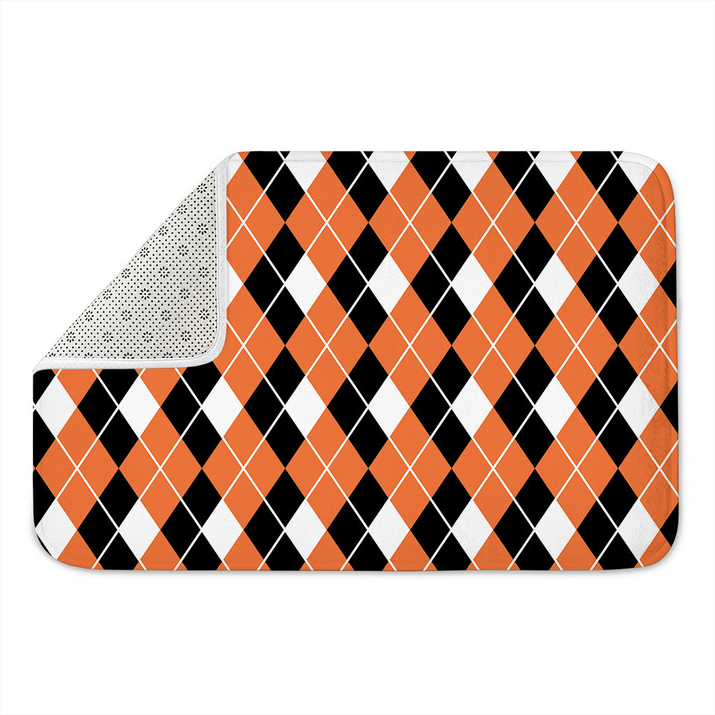 Orange White And Black Argyle Print Indoor Door Mat