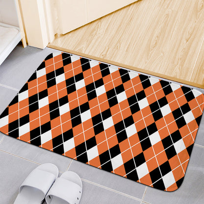 Orange White And Black Argyle Print Indoor Door Mat