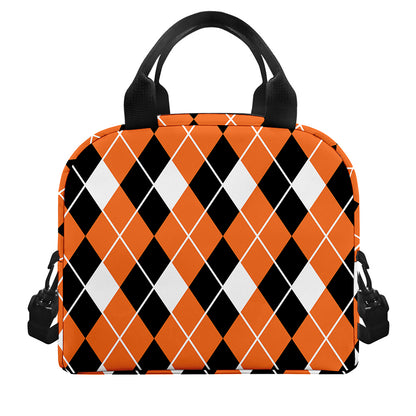 Orange White And Black Argyle Print Insulated Lunch Bag