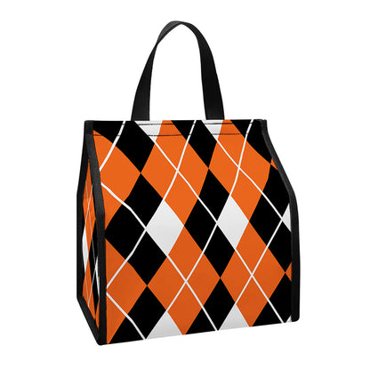 Orange White And Black Argyle Print Insulated Lunch Tote
