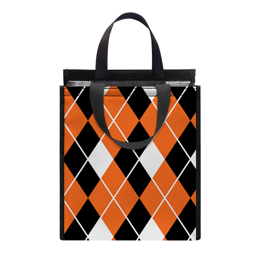 Orange White And Black Argyle Print Insulated Lunch Tote