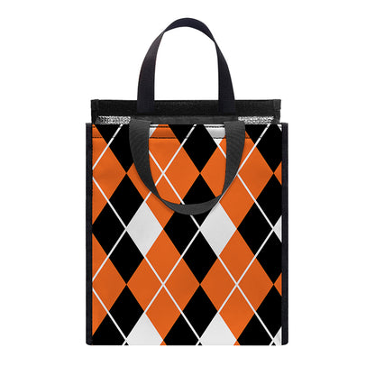 Orange White And Black Argyle Print Insulated Lunch Tote