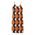 Orange White And Black Argyle Print Jersey Midi Cami Dress