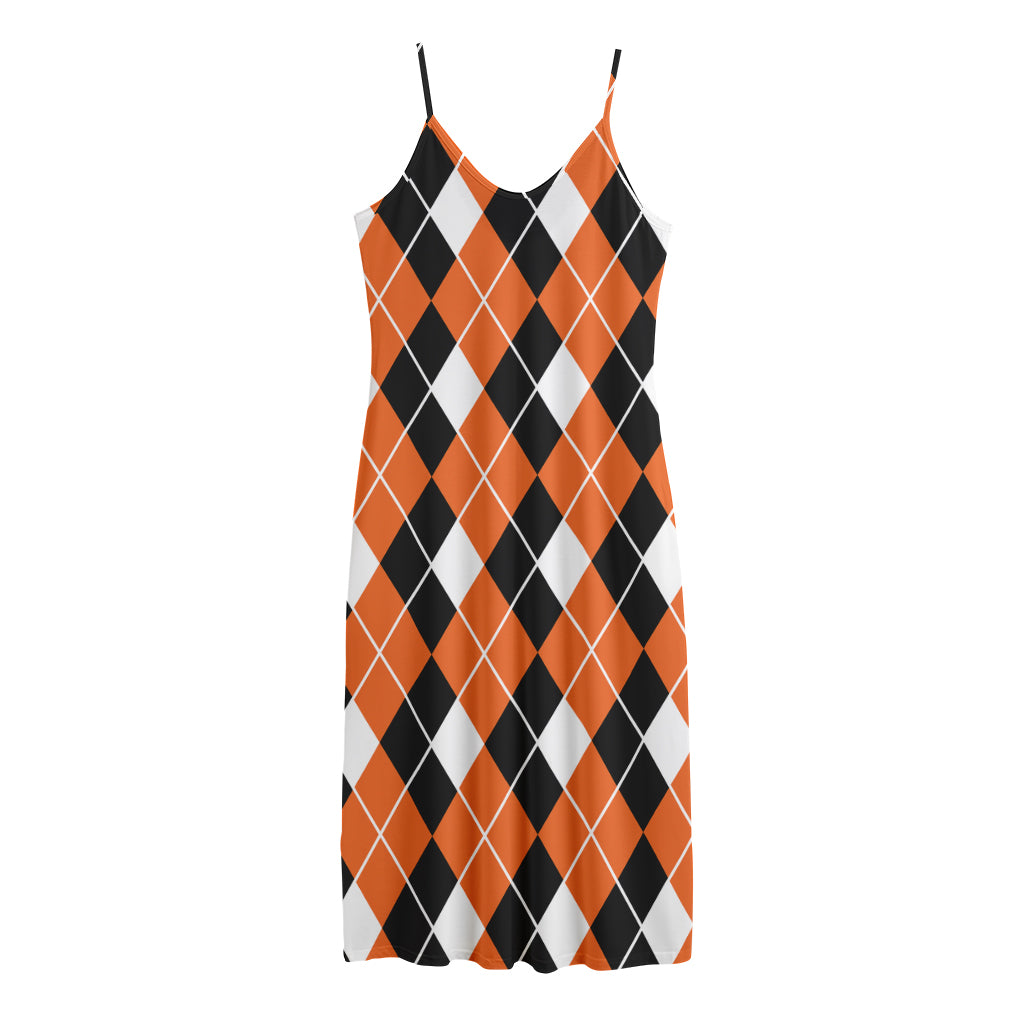 Orange White And Black Argyle Print Jersey Midi Cami Dress