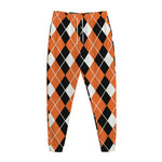 Orange White And Black Argyle Print Jogger Pants