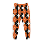 Orange White And Black Argyle Print Jogger Pants
