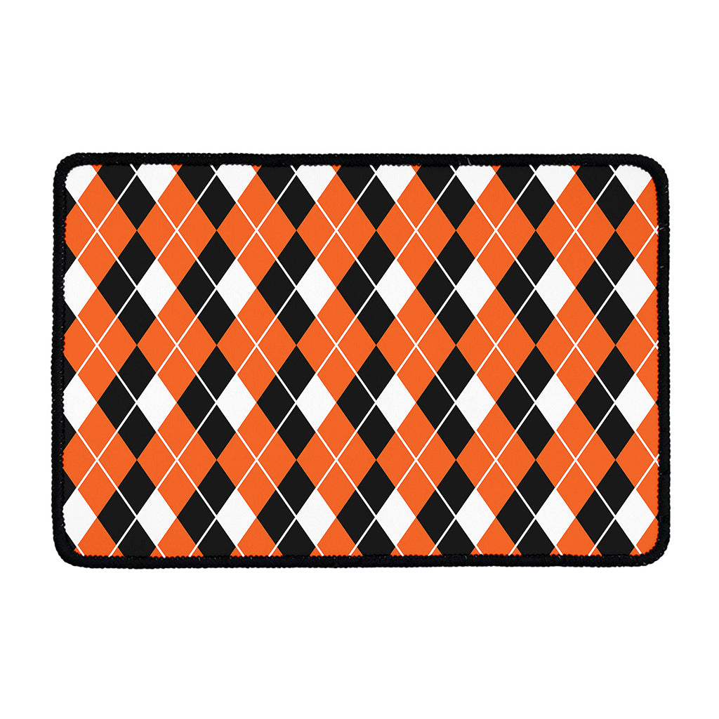 Orange White And Black Argyle Print Kitchen Mat