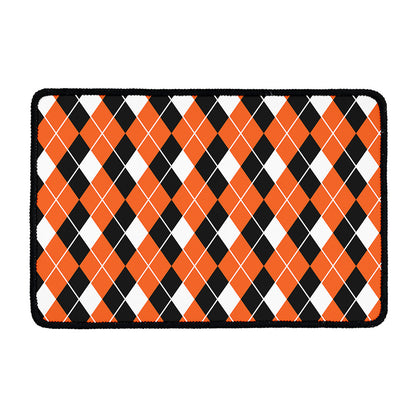 Orange White And Black Argyle Print Kitchen Mat