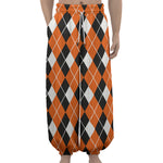 Orange White And Black Argyle Print Lantern Pants