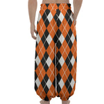 Orange White And Black Argyle Print Lantern Pants