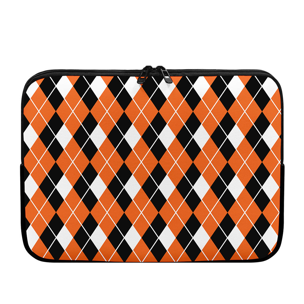 Orange White And Black Argyle Print Laptop Sleeve
