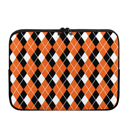 Orange White And Black Argyle Print Laptop Sleeve