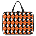Orange White And Black Argyle Print Laptop Sleeve With Handle