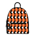 Orange White And Black Argyle Print Leather Backpack