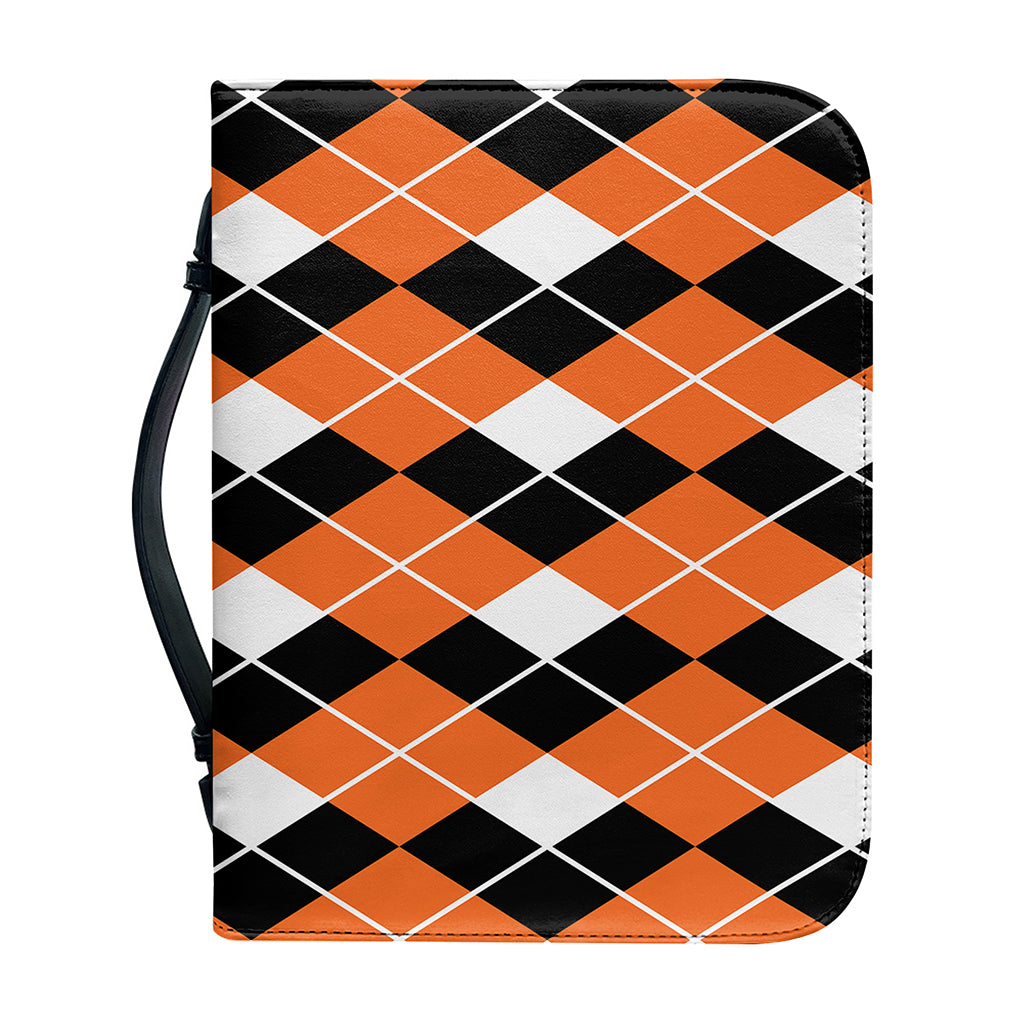 Orange White And Black Argyle Print Leather Bible Cover