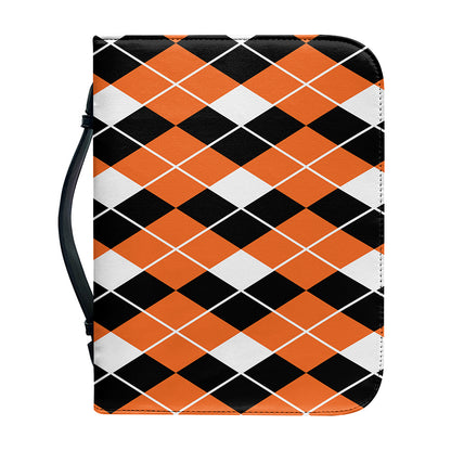 Orange White And Black Argyle Print Leather Bible Cover