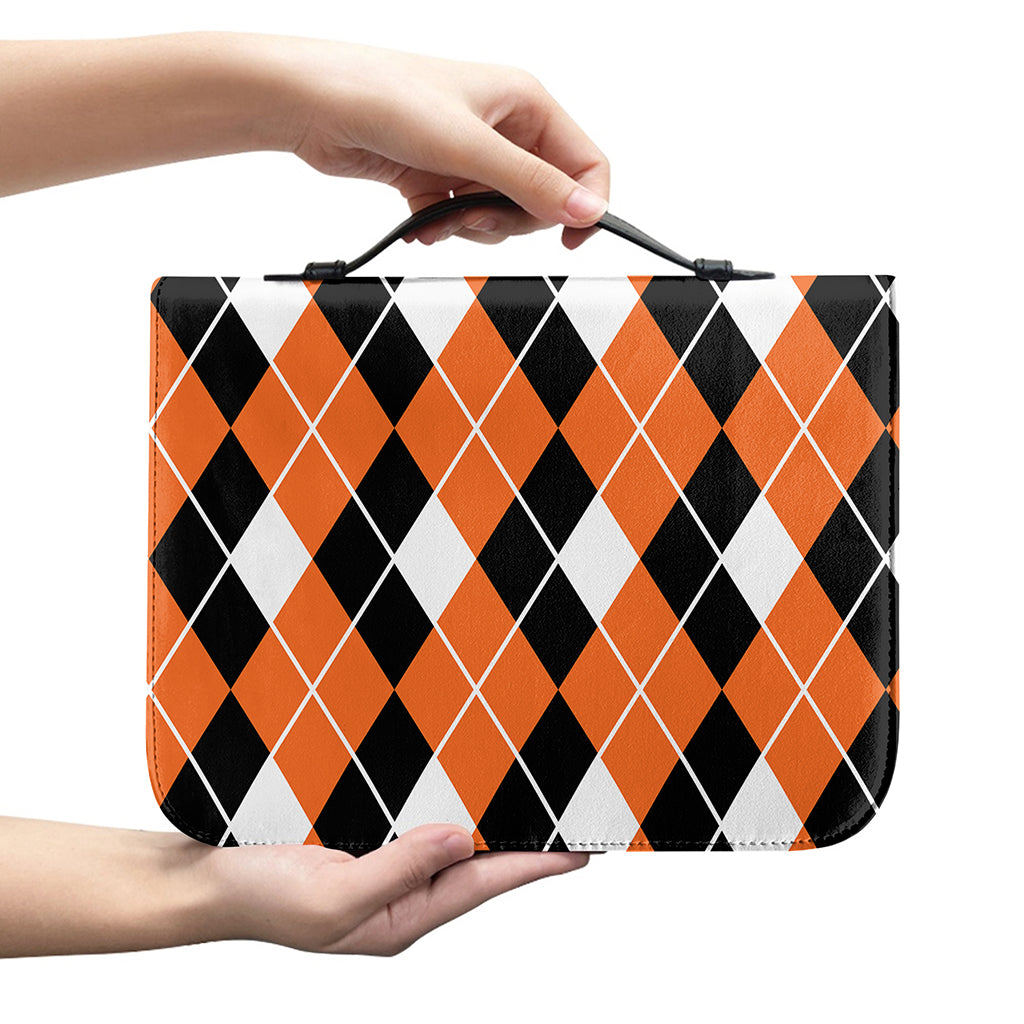 Orange White And Black Argyle Print Leather Bible Cover