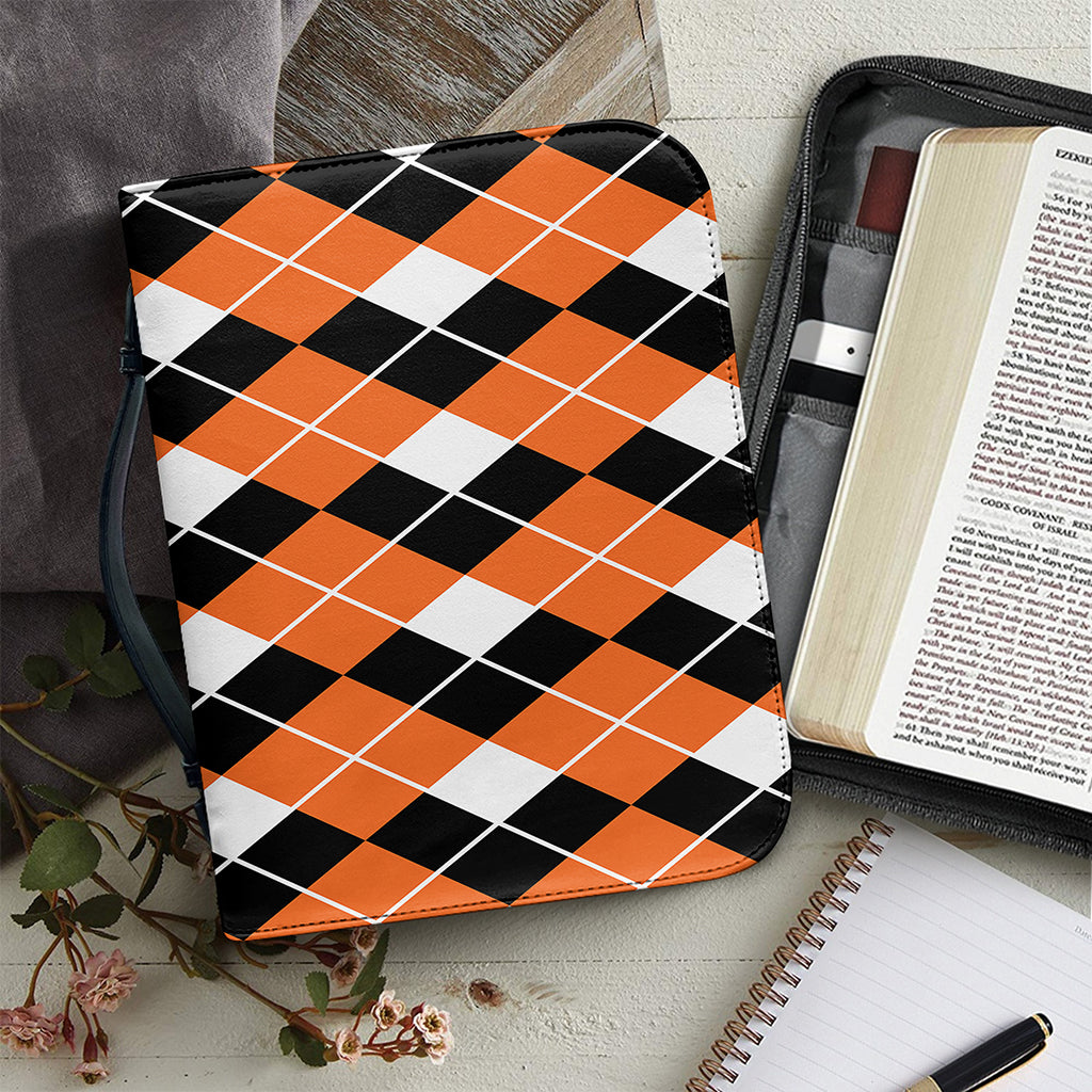 Orange White And Black Argyle Print Leather Bible Cover
