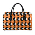 Orange White And Black Argyle Print Leather Duffel Bag