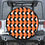 Orange White And Black Argyle Print Leather Spare Tire Cover