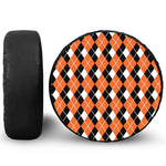 Orange White And Black Argyle Print Leather Spare Tire Cover