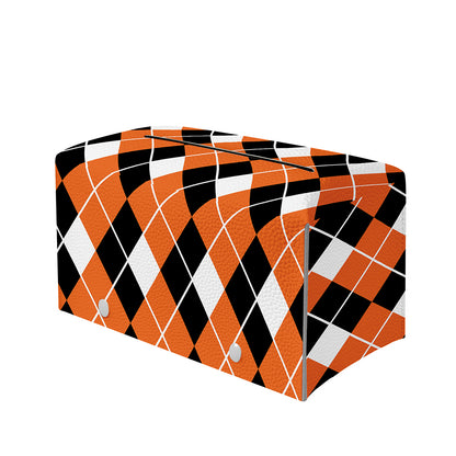 Orange White And Black Argyle Print Leather Tissue Box Cover