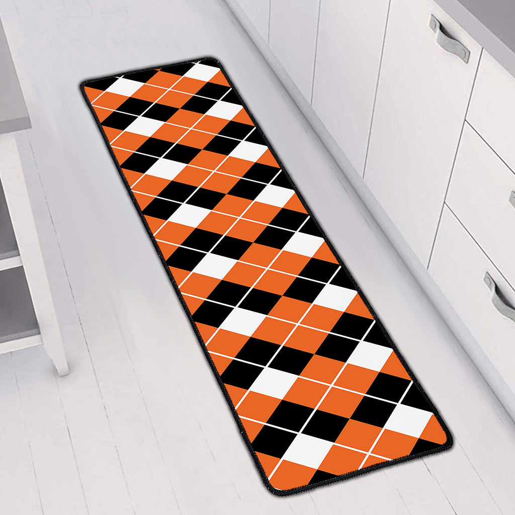 Orange White And Black Argyle Print Long Kitchen Mat
