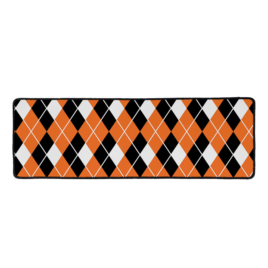 Orange White And Black Argyle Print Long Kitchen Mat