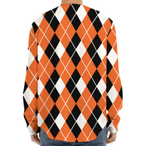 Orange White And Black Argyle Print Long Sleeve Baseball Jersey