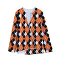 Orange White And Black Argyle Print Long Sleeve Short Coat