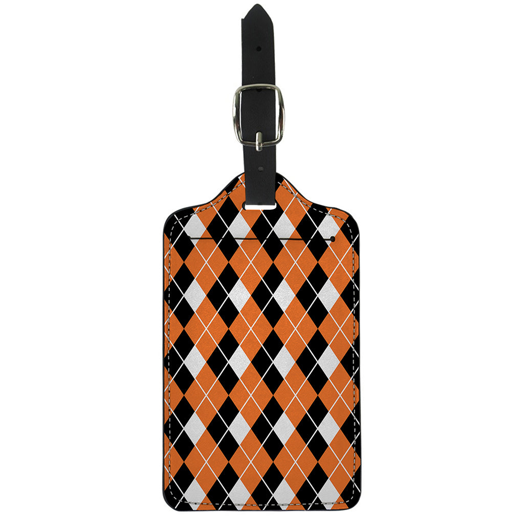 Orange White And Black Argyle Print Luggage Tag