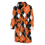 Orange White And Black Argyle Print Men's Bathrobe