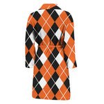 Orange White And Black Argyle Print Men's Bathrobe